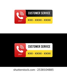 Customer service twenty four hours with phone icon banner label template in trendy color. Vector design for help, service, support, online, marketing, web or social media
