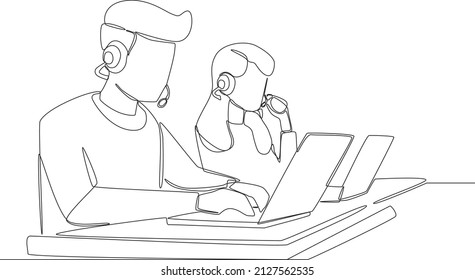 Customer service is typing customer complaints while they are working, costumer service, agent support icon on the web, mobile app, business card etc. Vector illustration.
