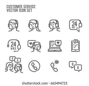 Customer Service Vector Icon Set.  Included the icons as call center, 24 hour service, website, mobile application, q and a, care and more.
