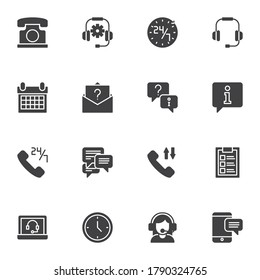 Customer service vector icons set, modern solid symbol collection, filled style pictogram pack. Signs, logo illustration. Set includes icons as call center support, faq, technical support operator