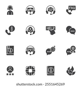 Customer service vector icons set, modern solid symbol collection, filled style pictogram pack. Signs, logo illustration. Set includes icons as technical support assistance, help, faq, feedback