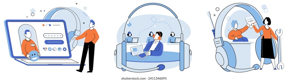 Customer service. Vector illustration. IT support plays crucial role in maintaining excellent customer service Customer feedback is essential for improving and enhancing customer service Contact help