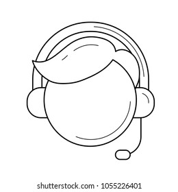 Icono de línea vectorial de servicio al cliente aislado en fondo blanco. Operador de call center en icono de titular para infografía, sitio web o aplicación. Concepto de telemarket.