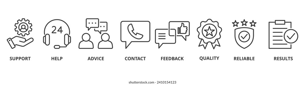 Customer service web icon vector illustration concept with icon of support, help, advice, contact, feedback, quality, reliable, results