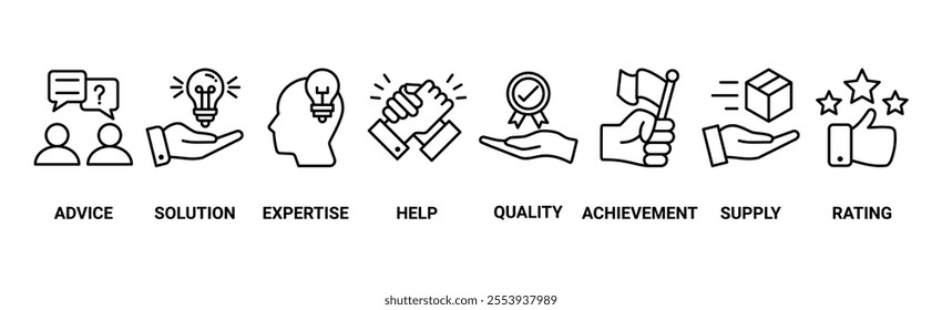 Customer service web icon vector illustration concept with icon of advice, solution, expertise, help, quality, achievement, supply, and rating