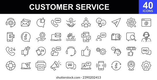 Customer service web icons set. Support - simple thin line icons collection. Containing assistance, info, help, communication, feedback, technical support and more. Simple web icons set