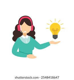Customer service. Woman with headphones for support, assistance, call center vector illustration.