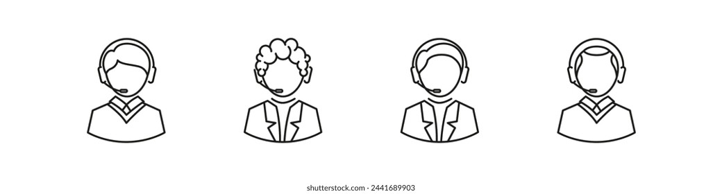 Symbol für Mitarbeiter des Kundendienstes. Bediener in Headset-Gliederungssymbolen.
