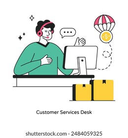 Customer Services Desk abstract concept vector in a flat style stock illustration