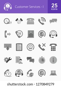 Customer Services Flat Greyscale Icons