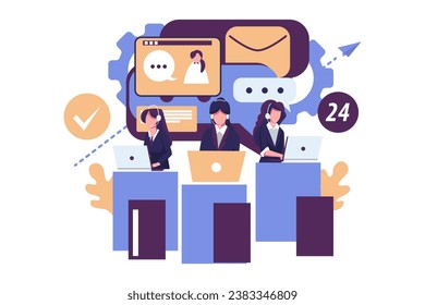 customer services, hotline operators, call center, flat illustration vector