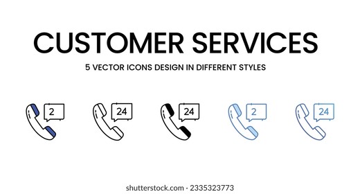 Customer Services Icon Design in Five style with Editable Stroke. Line, Solid, Flat Line, Duo Tone Color, and Color Gradient Line. Suitable for Web Page, Mobile App, UI, UX and GUI design.