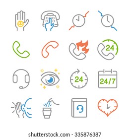 Customer services icons. Included the icons as happy, hotline, support, quick, response, listen and more.