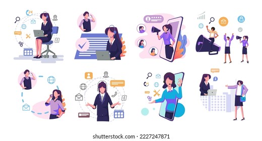 customer services illustration flat style set bundle