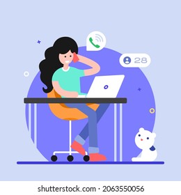 Customer services representative, call center flat illustration