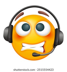 Customer servise emoji on white background. Emoticon with headset. Cute emoticon.