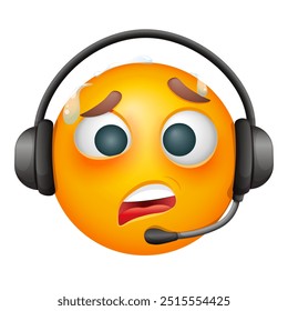 Customer servise emoji on white background. Emoticon with headset. Cute emoticon.
