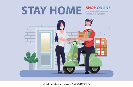 Customer shopping online during covid-19. Stay at home avoid spreading the coronavirus. New normal lifestyle to shopping.