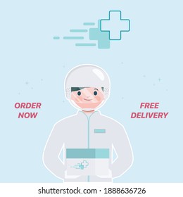 Customer shopping online during covid-19. Stay at home and medical care shipping service.