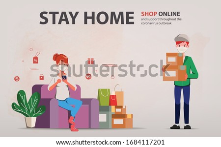 Customer shopping online during covid-19. Stay at home avoid spreading the coronavirus.