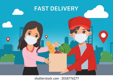 Customer shopping online fast delivery during covid-19. Stay at home avoid spreading the coronavirus.