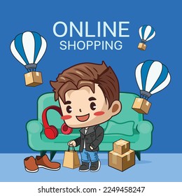 Customer shopping online at home. shopping online at home. character vector illustration