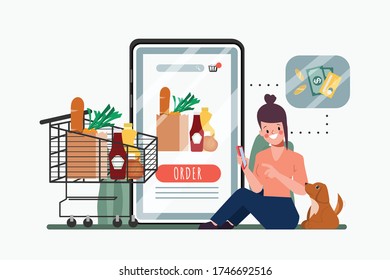 Customer shopping online on smartphone mobile. Supermarket online department store. New normal lifestyle to shopping.