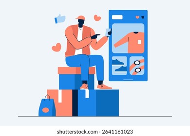 A customer sitting and browsing products on an online store via a digital device