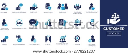 Customer solid icon set. Containing call center, communicate, review, satisfactionfeedback, management and more. Solid icons collection.