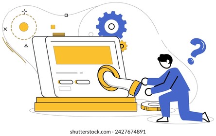 Ilustración vectorial de la solución del cliente. Las soluciones de fabricación son similares a plantar semillas y confiar en que florezcan las relaciones florecientes con los clientes. La responsabilidad de las empresas es como guiar la dirección de las estrellas.