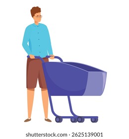 Cliente de pé com carrinho de compras vazio no supermercado, conceito de compras