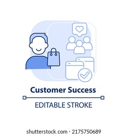 Customer Success Light Blue Concept Icon. Sales Tool Abstract Idea Thin Line Illustration. Reach Clients Goals. Management. Isolated Outline Drawing. Editable Stroke. Arial, Myriad Pro-Bold Fonts Used