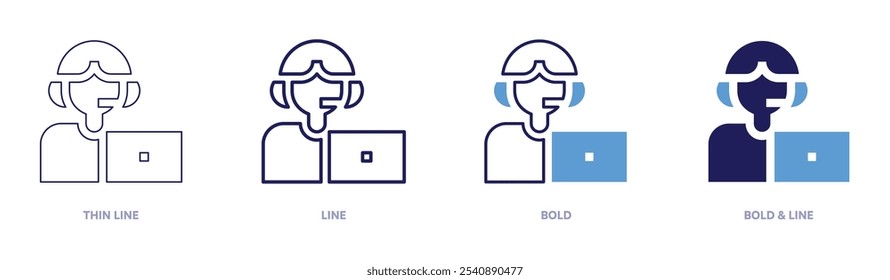 Icono de software de éxito Cliente en 4 estilos diferentes. Línea delgada, línea, negrita y línea negrita. Estilo duotono. Trazo editable.
