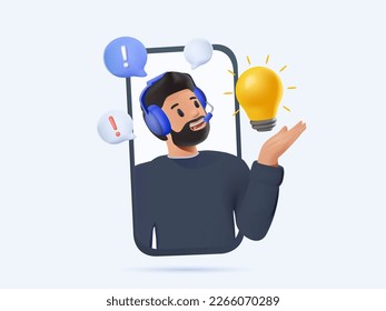 Customer support 3D illustration. Personal assistant service, person advisor and helpful advice services. Social media network services, online supporter agents. Isolated 3D vector illustration