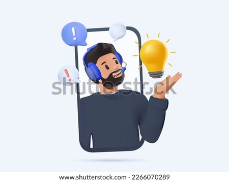 Customer support 3D illustration. Personal assistant service, person advisor and helpful advice services. Social media network services, online supporter agents. Isolated 3D vector illustration