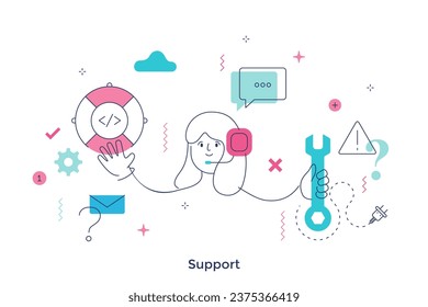 Customer support abstract concept vector illustration. Tech support, telemarketing, provide customer service, management software, online chat, help center, helpline abstract metaphor.