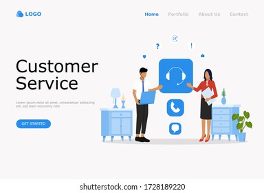 Customer Support and Advising Clients Vector Illustration Concept , Suitable for web landing page, ui, 
mobile app, editorial design, flyer, banner, and other related occasion