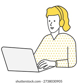 A customer support agent assists clients using a headset and laptop. 