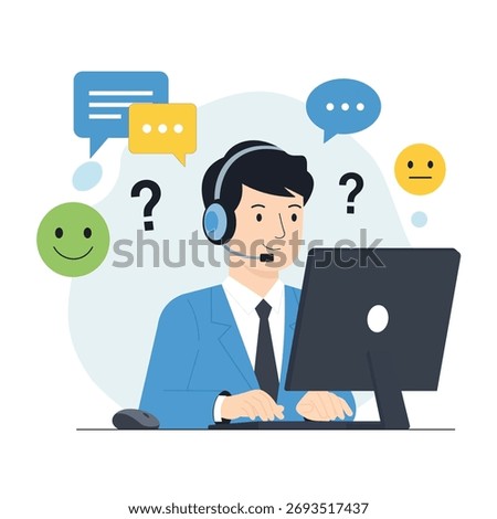 Customer Support Agent at Desk illustration