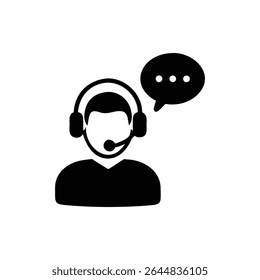 "Customer Support Agent Icon with Headset and Speech Bubble"