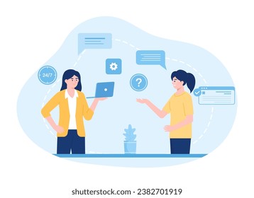Customer support assistance and feedback for clients trending concept flat illustration