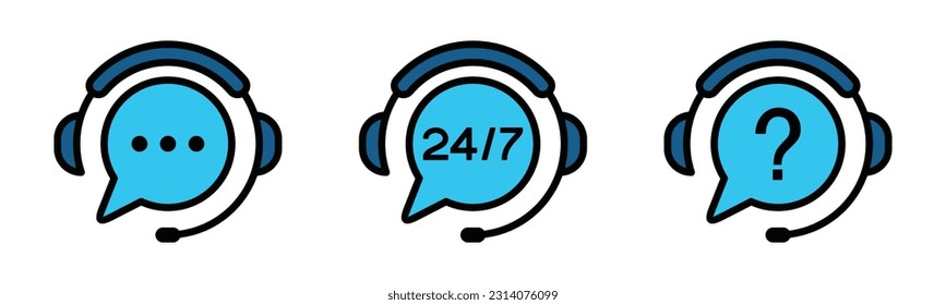 Customer support, assistance, technical support, customer service, call center, hotline, operator, staff, agent, service icon vector set in line and flat style for app and website. Vector illustration