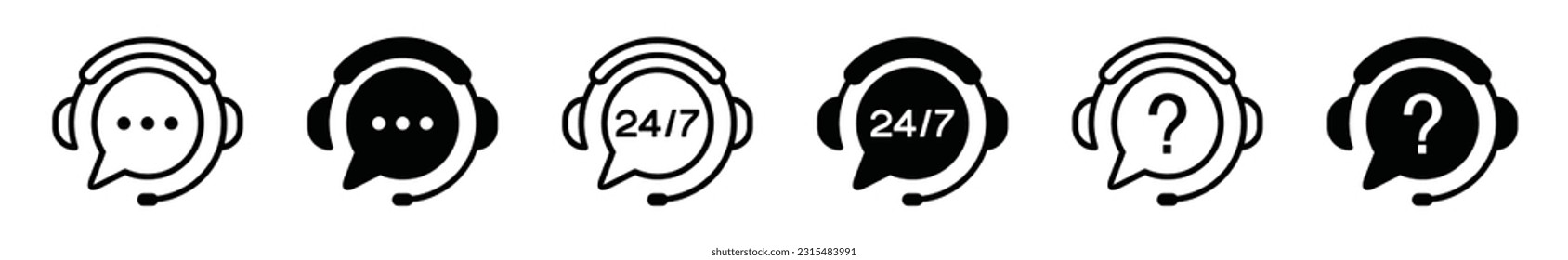 Customer support, assistance, technical support, customer service, call center, hotline, operator, staff, agent, service icon vector set in line and flat style for app and website. Vector illustration