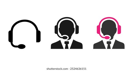 Customer support, assistance, technical support, customer service, call center, hotline, operator, staff, agent, service icon vector set in flat style for app and website. Vector illustration