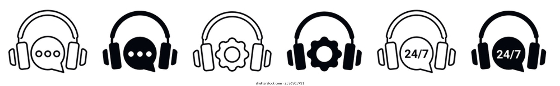 Asistencia al cliente, asistencia, Asistencia técnica, Servicio al cliente, centro de llamadas, operador, personal, línea directa, agente, Vector de íconos de servicio establecido en línea y estilo plano para App y Sitio web. Ilustración vectorial