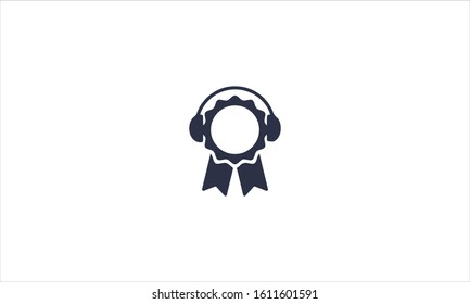 Customer support badge with headphone in flat vector logo design