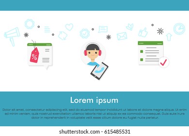 Customer support banner concept with infographics elements.