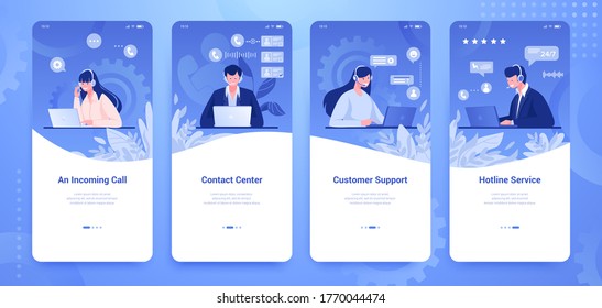 Customer Support Banner. Social Media Stories With Info Center And Client Support Concepts. Vector Vertical Flat Illustration Banners With Flat Cartoon Call Center