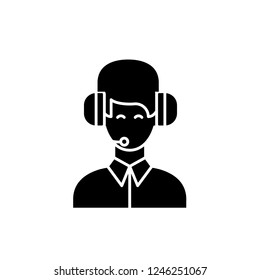 Customer support black icon, vector sign on isolated background. Customer support concept symbol, illustration 