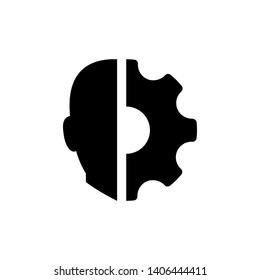 Customer support, Brainstorming, head gear flat black  icon Vector Design 
